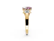 3 Stone Engagement Ring Setting for Fancy Pink Oval Center with Matching Side Accents and Prong Head in Yellow Gold