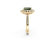 Floral Halo Engagement Ring Setting for Fancy Green Princess Cut Center with Pave Accents and Prong Head in Yellow Gold