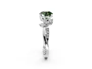 Floral Engagement Ring Setting for Fancy Green Round Cut Center with Trailing Marquise Accents and Prong Head in Sterling Silver
