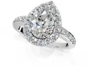 Halo Engagement Ring Setting for Pear-Shaped Center with Heart-Shaped Openwork, Pave Band and Prong Head in Sterling Silver