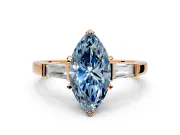 3 Stone Engagement Ring Setting for Fancy Blue Marquise Center with Channel Baguette Accents and Prong Head in Rose Gold