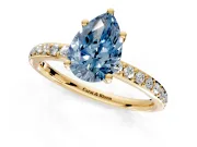 Solitaire Engagement Ring Setting for Fancy Blue Pear-Shaped Center with Fine Pave Band and Prong Head in Yellow Gold