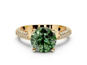 Solitaire Engagement Ring Setting for Fancy Green Round Cut Center with Multi-Row Accents and Prong Head in Yellow Gold