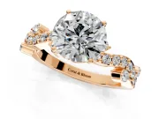 Solitaire Engagement Ring Setting for Round Cut Center with Bar-Station Pave Twist and Prong Head in Rose Gold