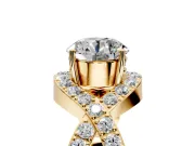 Halo Engagement Ring Setting for Round Cut Center with Pave Infinity Twist Band and Prong Head in Yellow Gold