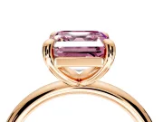 Low-Set Solitaire Engagement Ring Setting for Fancy Pink Asscher Cut Center with Thin Plain Band and Prong Head in Rose Gold