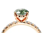 Solitaire Engagement Ring Setting for Fancy Green Oval Center with Shared-Prong Accents and Prong Head in Rose Gold