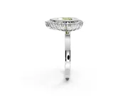 Halo Engagement Ring Setting for Fancy Yellow Heart-Shaped Center with Milgrain Bezel Rim, Plain Band and Prong Head in Sterling Silver