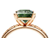 Solitaire Engagement Ring Setting for Fancy Green Princess Cut Center with Scrollwork Band and Prong Head in Rose Gold
