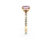 Solitaire Engagement Ring Setting for Fancy Pink Asscher Cut Center with Pave Accents and Prong Head in Yellow Gold