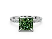 Solitaire Engagement Ring Setting for Fancy Green Princess Cut Center with Pave Accents and Prong Head in White Gold
