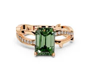 Solitaire Engagement Ring Setting for Fancy Green Emerald Cut Center with Pave and Plain Crossover Band and Prong Head in Rose Gold