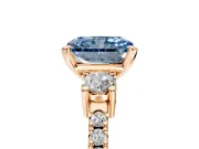 3 Stone Engagement Ring Setting for Fancy Blue Radiant Cut Center with Round Cut Side Accents and Prong Head in Rose Gold