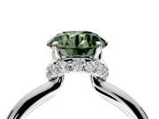 Hidden Halo Engagement Ring Setting for Fancy Green Round Cut Center with Plain Rounded Band and Prong Head in Platinum