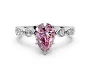 Solitaire Engagement Ring Setting for Fancy Pink Pear-Shaped Center with Milgrain Bezel Accents and Prong Head in Platinum
