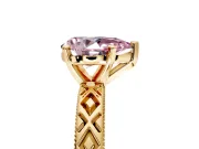 Solitaire Engagement Ring Setting for Fancy Pink Pear-Shaped Center with Milgrain X Pattern Band and Prong Head in Yellow Gold