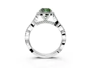 Halo Engagement Ring Setting for Fancy Green Cushion Cut Center with Twist Band and Prong Head in Sterling Silver