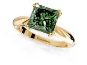 Solitaire Engagement Ring Setting for Fancy Green Princess Cut Center with Reverse Tapered Band and Prong Head in Yellow Gold