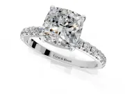 Solitaire Engagement Ring Setting for Cushion Cut Center with Micro Pave Band and Prong Head in White Gold