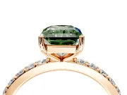 Solitaire Engagement Ring Setting for Fancy Green Radiant Cut Center with Round Cut Pave Band and Prong Head in Rose Gold