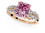 Cluster Engagement Ring Setting for Fancy Pink Radiant Cut Center with 2-Row Shoulder Clusters and Prong Head in Rose Gold