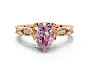 Solitaire Engagement Ring Setting for Fancy Pink Pear-Shaped Center with Marquise and Bezel Accents and Prong Head in Rose Gold