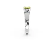 3 Stone Engagement Ring Setting for Fancy Yellow Asscher Cut Center with Raised Basket Heads and Prong Head in Sterling Silver