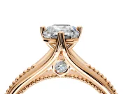 Solitaire Engagement Ring Setting for Emerald Cut Center with Milgrain Cathedral Band and Prong Head in Rose Gold