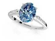 Solitaire Engagement Ring Setting for Fancy Blue Oval Center with Channel Accents and Prong Head in Sterling Silver