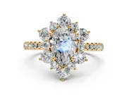 Floral Halo Engagement Ring Setting for Pear-Shaped Center with Pave Accents and Prong Head in Yellow Gold