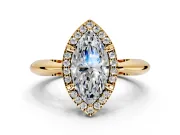 Halo Engagement Ring Setting for Marquise Center with Tapered Plain Band and Prong Head in Yellow Gold
