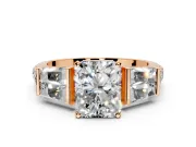 Channel-Set Engagement Ring Setting for Radiant Cut Center with Baguette Band and Prong Head in Rose Gold