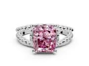 Halo Engagement Ring Setting for Fancy Pink Radiant Cut Center with Rope Twist Split Shank and Prong Head in Sterling Silver