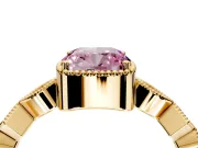 Milgrain Bezel Engagement Ring Setting for Fancy Pink Cushion Cut Center with Marquise Stations and Bezel Head in Yellow Gold