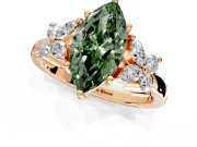 Floral Engagement Ring Setting for Fancy Green Marquise Center with Marquise Cluster Shoulders and Prong Head in Rose Gold