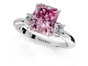 3 Stone Engagement Ring Setting for Fancy Pink Radiant Cut Center with Wide Plain Band and Prong Head in Platinum