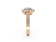 Halo Engagement Ring Setting for Cushion Cut Center with Milgrain Channel Band and Prong Head in Rose Gold