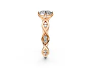 Solitaire Engagement Ring Setting for Round Cut Center with Accented Twist Band and Leaf Prong Head in Rose Gold