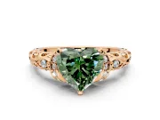 Solitaire Engagement Ring Setting for Fancy Green Heart-Shaped Center with Filigree Band and Prong Head in Rose Gold