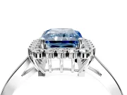 Starburst Halo Engagement Ring Setting for Fancy Blue Radiant Cut Center with Flat Cathedral Band and Prong Head in Platinum
