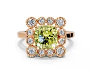 Cluster Halo Engagement Ring Setting for Fancy Yellow Cushion Cut Center with Milgrain Bezel Accents and Prong Head in Rose Gold