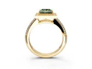 Milgrain Halo Engagement Ring Setting for Fancy Green Princess Cut Center with Three-Sided Pave Band and Prong Head in Yellow Gold