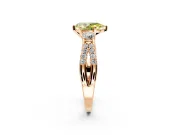 3 Stone Engagement Ring Setting for Fancy Yellow Pear-Shaped Center with Pave Split Shank and Prong Head in Rose Gold