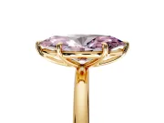 Low-Set Solitaire Engagement Ring Setting for Fancy Pink Oval Center with Thin Plain Band and Prong Head in Yellow Gold