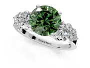 Cluster Engagement Ring Setting for Fancy Green Round Cut Center with 2-Row Shoulder Clusters and Prong Head in Platinum