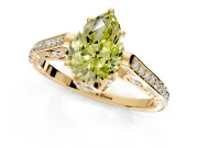 Cathedral Engagement Ring Setting for Fancy Yellow Pear-Shaped Center with Antique-Style Pave Band and Prong Head in Yellow Gold