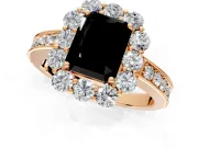 Halo Engagement Ring Setting for Fancy Black Radiant Cut Center with Milgrain Channel Band and Prong Head in Rose Gold