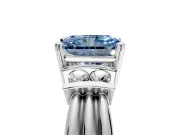 Solitaire Engagement Ring Setting for Fancy Blue Radiant Cut Center with Grooved Bar Accent Band and Prong Head in White Gold