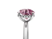 Hidden Halo Engagement Ring Setting for Fancy Pink Round Cut Center with Thin Round-Wire Band and Prong Head in Platinum