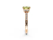 Paired Accent Engagement Ring Setting for Fancy Yellow Princess Cut Center with Pave Band and Prong Head in Rose Gold